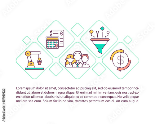 Cost reduction concept icon with text. Decreasing value of something with use of financial strategies. PPT page vector template. Brochure, magazine, booklet design element with linear illustrations