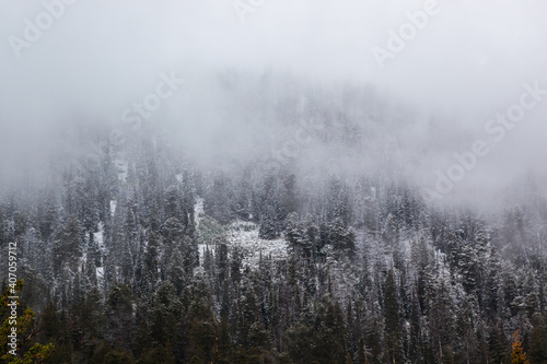 Mountain with a morning mist.