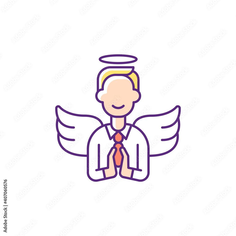 Humility RGB color icon. Company culture. Employee accountability. Professional worker. Business trust. Core corporate values. Company ethics and culture. Isolated vector illustration Humility RGB color icon. Company culture. Employee accountability. Professional worker. Business trust. Core corporate values. Company ethics and culture. Isolated vector illustration
