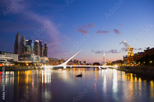 Beatiful sunset night with g  ndola at Puerto Madero  Buenos Aires