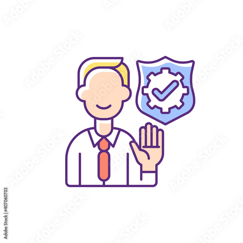 Integrity RGB color icon. Company employee accountability. Core corporate values. Business ethics. Administration and management. Ethics and policy. Corporate mission. Isolated vector illustration