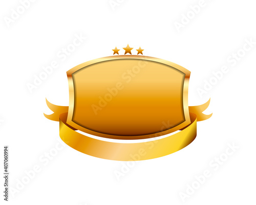 Gold ribbon banner with a blank label and stars. A vector illustration design element.