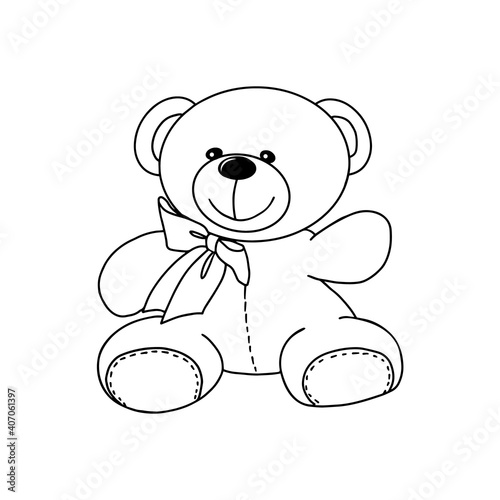 Vector hand-drawn illustration of a cute teddy bear. Gift toy for Valentines day, birthday, Christmas, holiday.