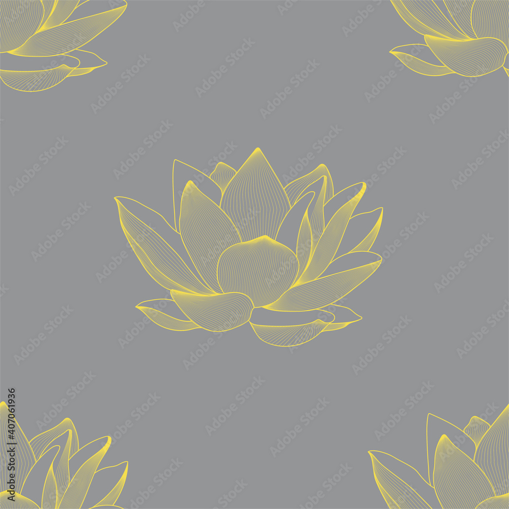Vector linear seamless pattern of lotus flowers. Graphics.