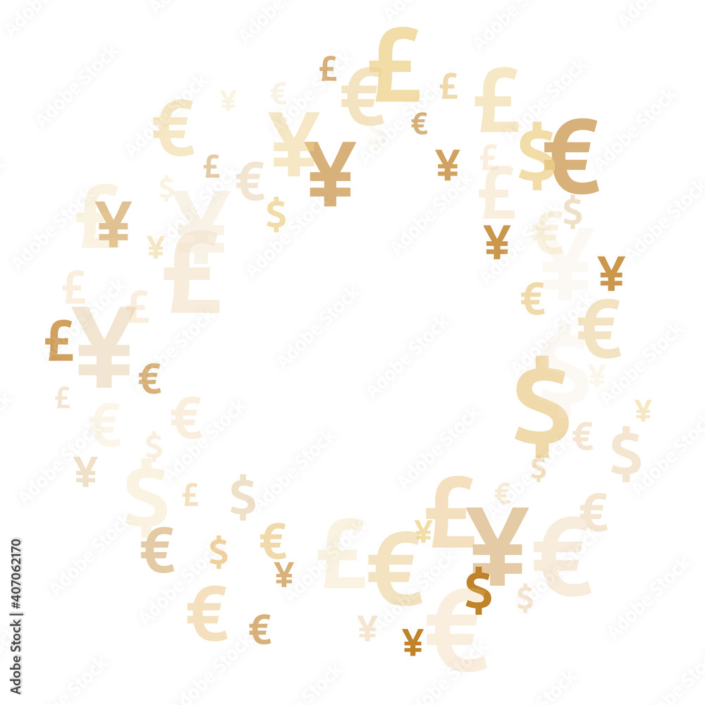 Euro dollar pound yen gold signs flying currency vector background. Financial backdrop. Currency