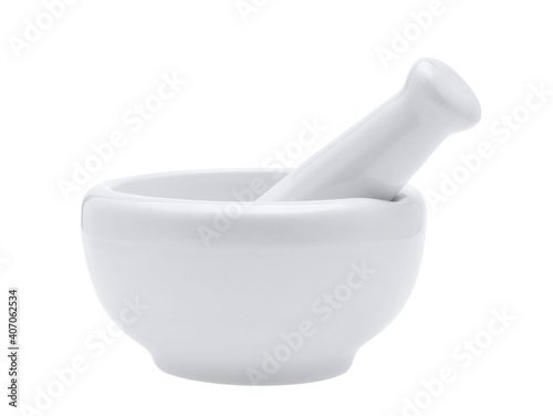 white mortar and pestles isolated on white background