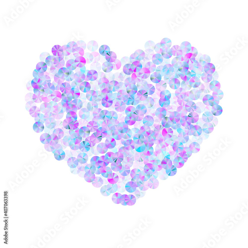 Purple paillettes confetti placer vector illustration. Elegant twinkling foil particles party glitter top view. Christmas confetti scatter shiny background.