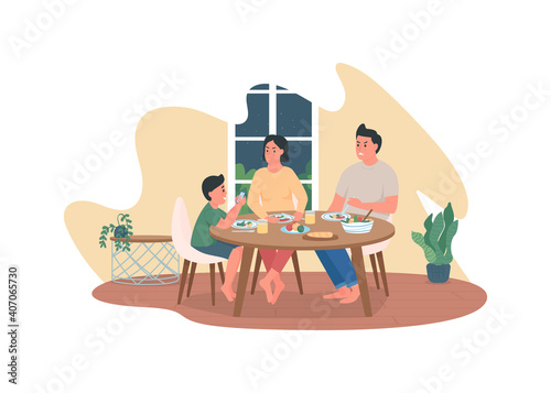 Children addiction to smartphone 2D vector web banner, poster. Couple angry with boy on phone. Parent with son flat characters on cartoon background. Bad habit printable patch, colorful web element