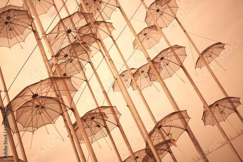 Art installation with umbrellas in Thessaloniki, Greece
