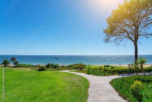 Resort luxury beaches, golf courses with palm trees, overlooking the sea for tourists to relax. Portugal algarve