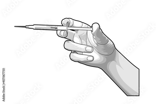syringe in hand - vector illustration on white background. vaccine, prevention of coronavirus. medical syringe