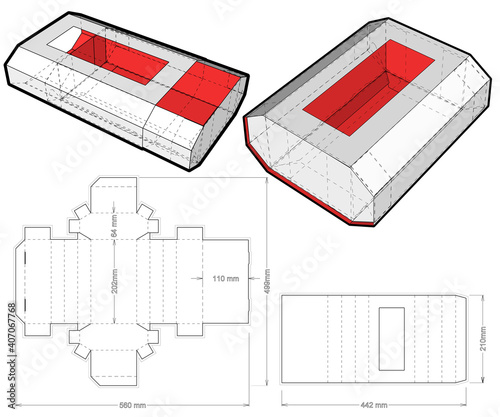 Hexagonal self assembly packaging and Die-cut Pattern. The .eps file is full scale and fully functional. Prepared for real cardboard production.