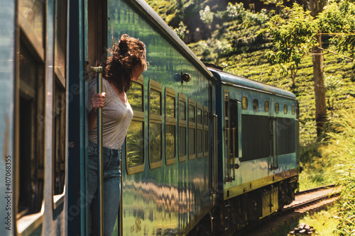 young woman on the train in Sri Lanka