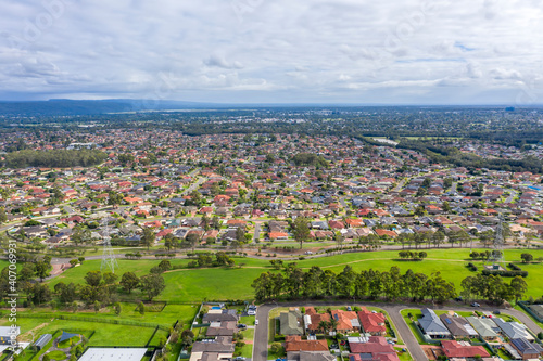 Fototapeta Naklejka Na Ścianę i Meble -  Aerial view of houses in the suburbs