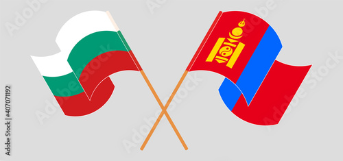 Crossed and waving flags of Bulgaria and Mongolia