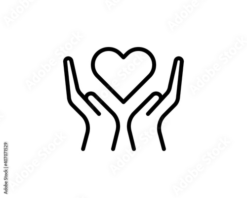 Heart in hands symbol line icon. Logo template for charity and donation, voluntary and non profit organization. Vector illustration isolated on white