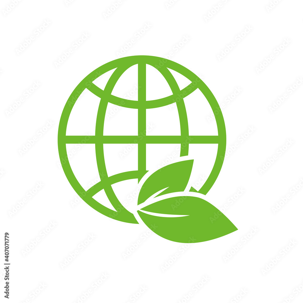 Green earth globe with leaves. Ecology concept, vector illustration Green earth globe with leaves. Ecology concept, vector illustration