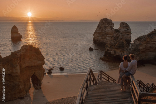 sunrise on the beach at Algarve in Portugal