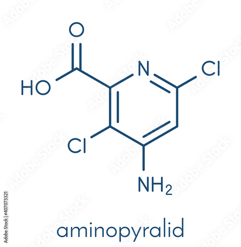 Aminopyralid herbicide molecule. Skeletal formula.