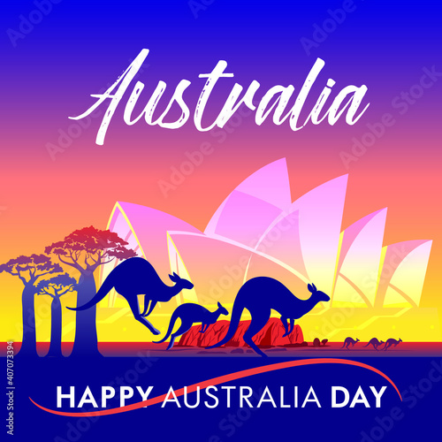 Vector illustration Happy Australia Day bright symbols of continent history