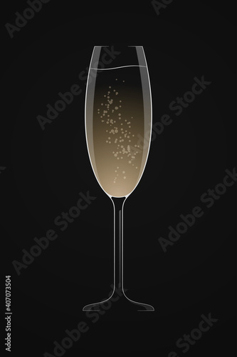 Dark champagne logo. Glass of champagne on black