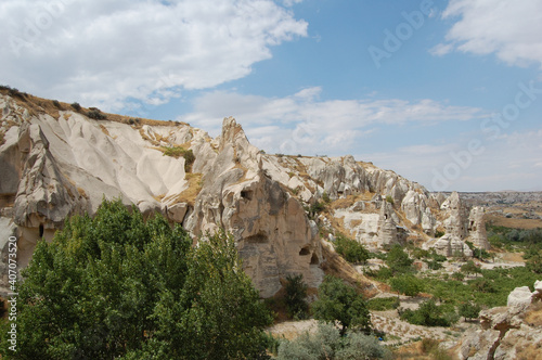 Valley of Goreme, in Cappadocia (Central Anatolia, Turkey). Ancient rock-cut Christian Byzantine churches. Old paintings. Fairy chimneys 