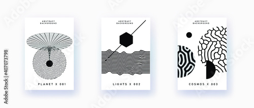 Abstract geometric background with minimal composition of shapes and forms. Science, quantum mechanics and physics concept.