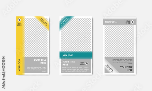 Social media editable post banner. Clear and simple brush design, vector illustration, diagonal shapes, triangles, yellow, grey, contrast colors