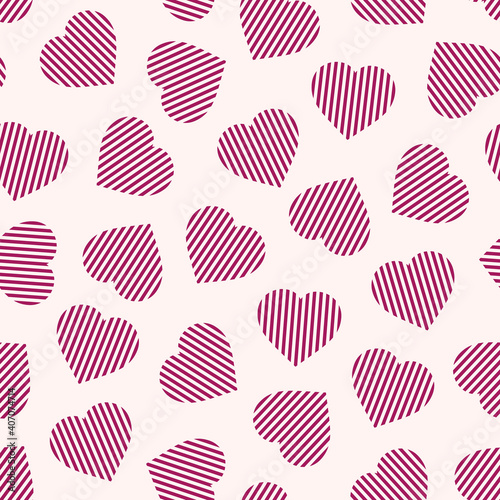 Vector abstract seamless pattern with striped hearts. Repeatable Valentines day background - creative design. Pink fashion love print