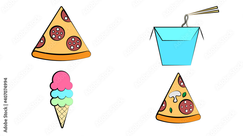 Cute hand drawn vintage craft doodle fast food street food seamless pattern for food package or restaurant menu. Sandwich, Wok, Pizza, Hotdog, sauces, noodle, tacos and other food