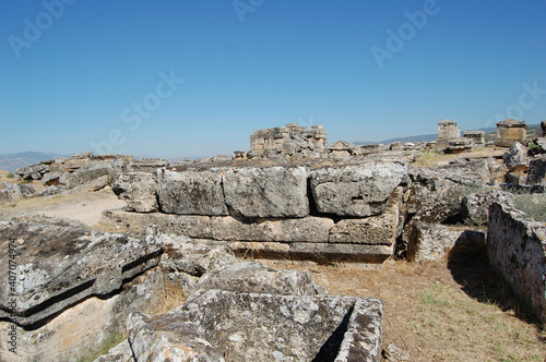 Ancient Roman ruins of Hierapolis (Anatolia, Turkey). Next to the natural hot springs of Pamukkale. Necropolis. Tombs
 photo