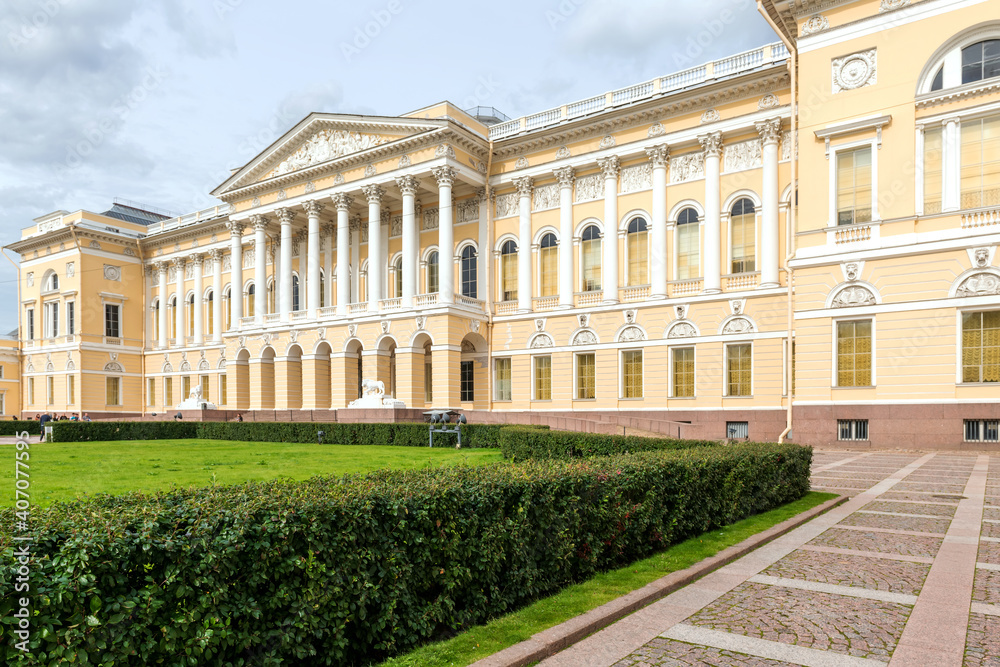 The facade of the Mikhailovsky Palace on a sunny summer day. St. Petersburg
