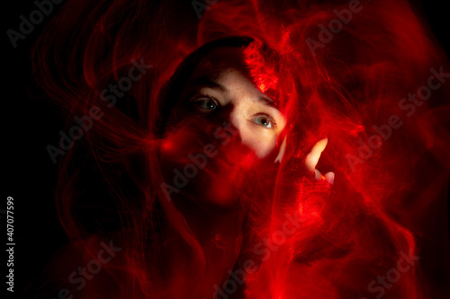 lightpainting portrait, new art direction, , light drawing at long exposure