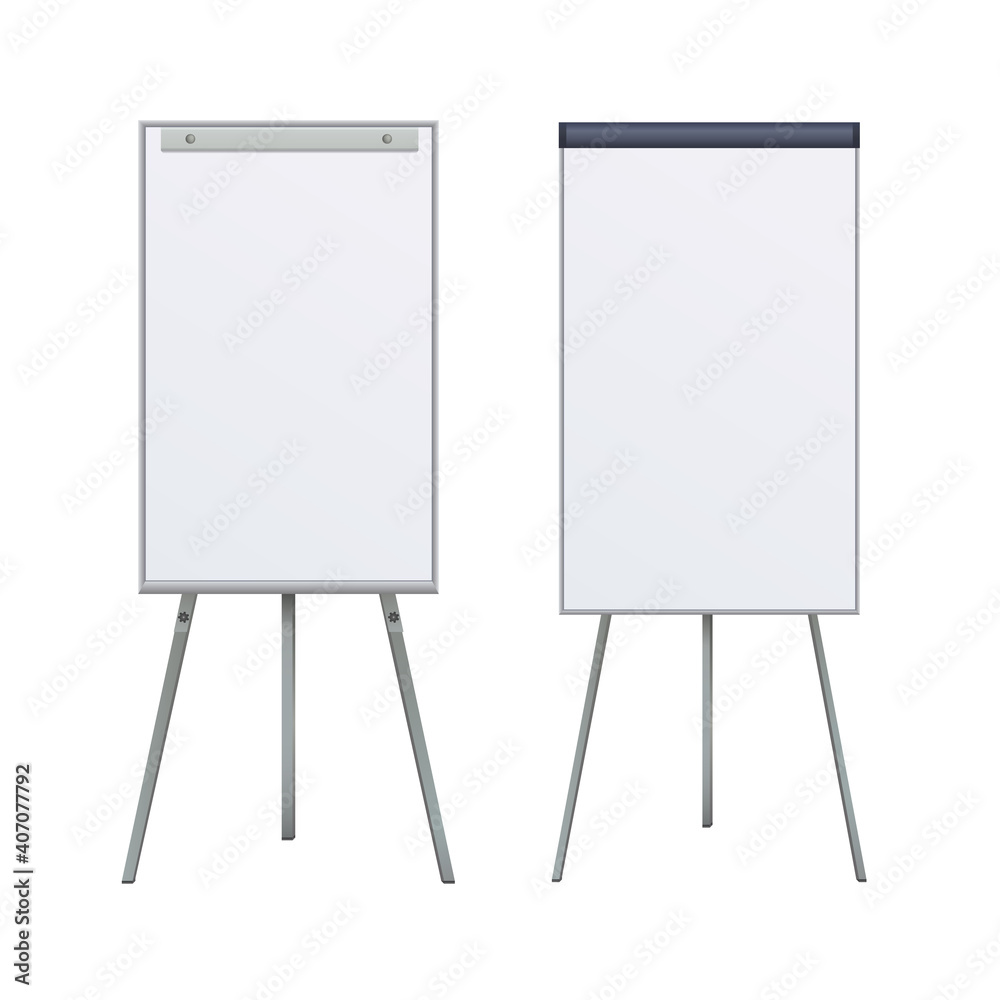 Empty Flip chart blank on tripod over white background. Office Whiteboard For Business Training in office Empty Flip chart blank on tripod over white background. Office Whiteboard For Business Training in office