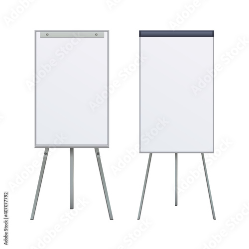 Empty Flip chart blank on tripod over white background. Office Whiteboard For Business Training in office