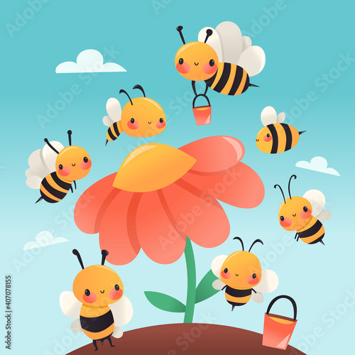 Super Cute Cartoon Honey Bees Garden