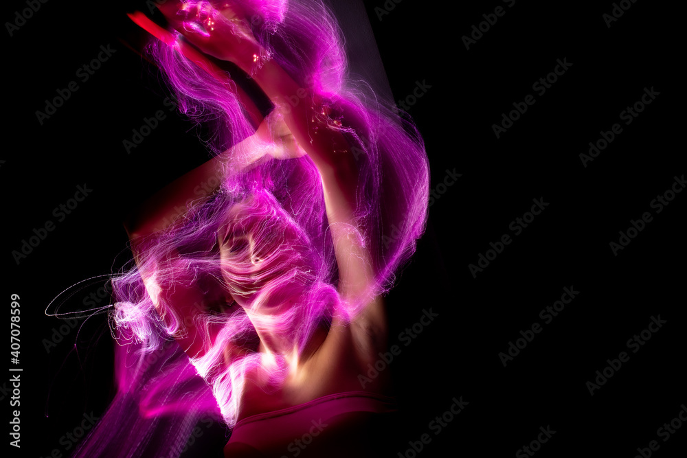 lightpainting portrait, new art direction, , light drawing at long exposure