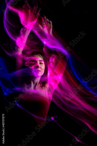 lightpainting portrait, new art direction, , light drawing at long exposure