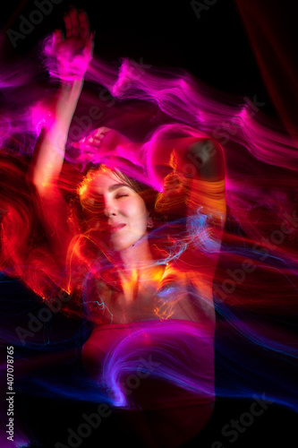 lightpainting portrait, new art direction, , light drawing at long exposure