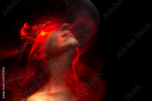 lightpainting portrait, new art direction, , light drawing at long exposure