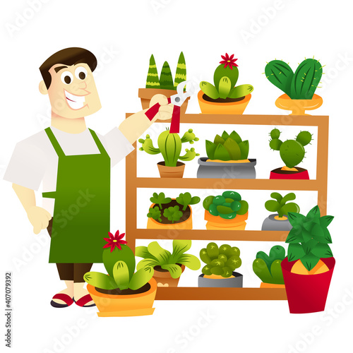 Cartoon Man Gardening Shelf