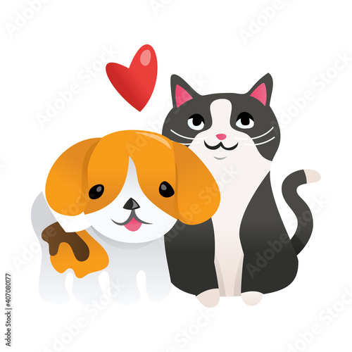Cartoon Puppy Kitten In Love