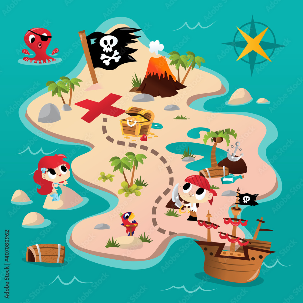 Super Cute Pirate Adventure Map Stock Vector | Adobe Stock