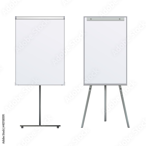 Empty Flip chart blank on tripod over white background. Office Whiteboard For Business Training in office