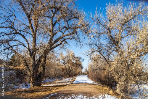 Winter landscape in deKoevend Park along the High Line Canal in Greenwood Village, Colorado photo