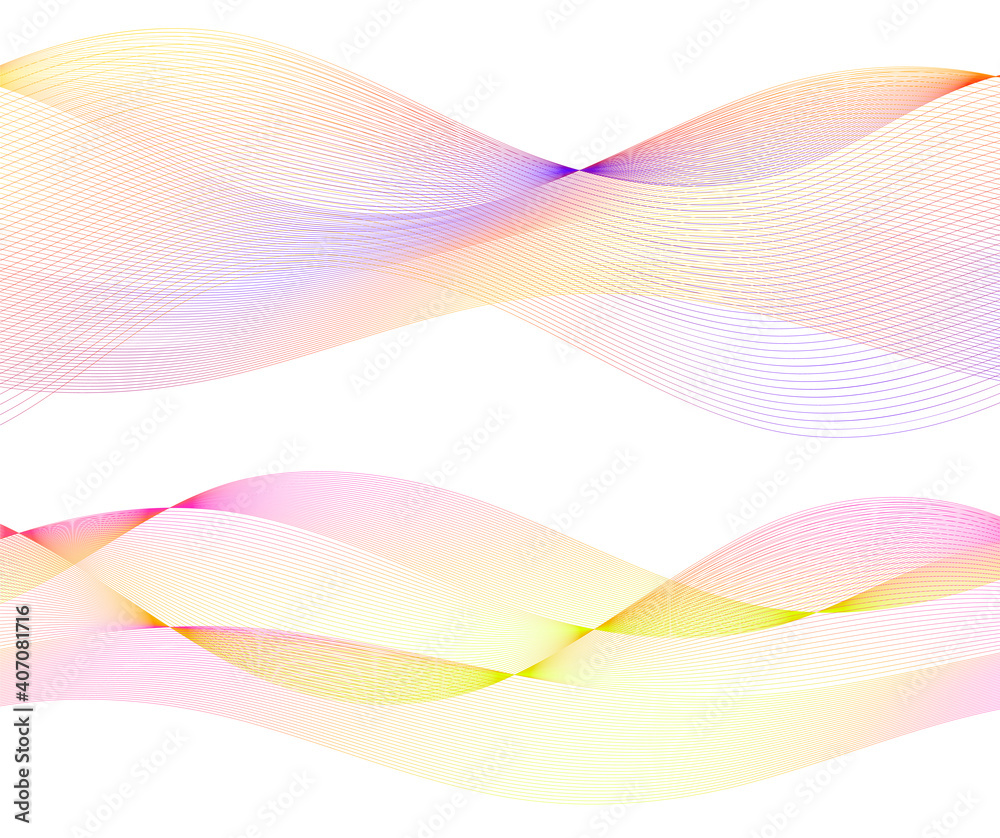 Design elements. Wave of many gray lines. Abstract wavy stripes on white background isolated. Creative line art. Vector illustration EPS 10. Colourful shiny waves with lines created using Blend Tool.
