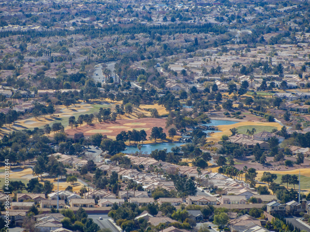 High angle view of the cityscape from Lone Mountain
