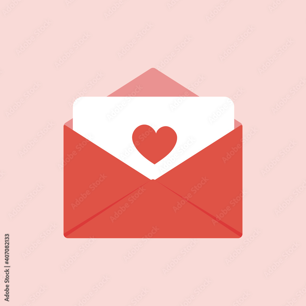An open envelope with a love letter inside. Love mail icon concept. An open envelope with a love letter inside. Love mail icon concept.