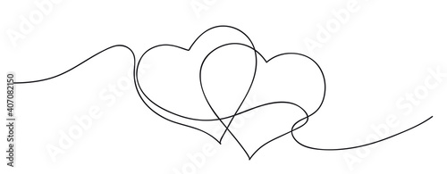 Hearts. Continuous line art drawing. Friendship and love concept. Best friend forever. Black and white vector illustration.