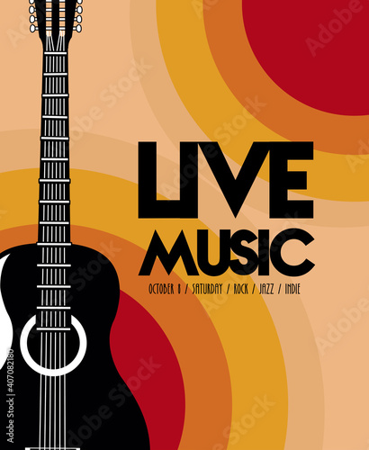 live music festival lettering poster with guitar acoustic